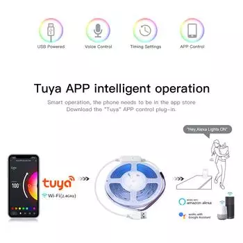 Светодиодная лента USB RGB COB с контроллером переключателя Wi-Fi Tuya Smart Life с затемнением 576 светодиодов/м, диодная лента, украшение для ТВ-фонового освещения 1m