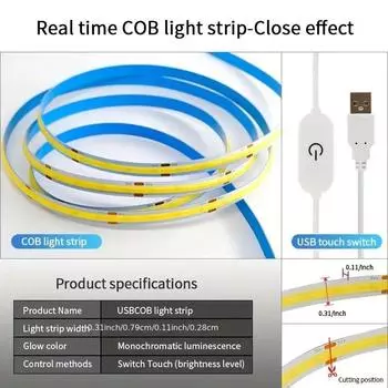 Светодиодная лента USB сенсорный датчик 5 В COB диодная лента диммер подсветка DIY высокоплотное линейное освещение лампа лента для домашнего декора 1m