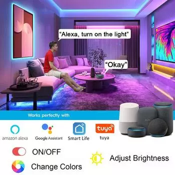 Светодиодная лента Wi-Fi RGB 5050, светодиодные лампы, управляемые через приложение Tuya Smart Life, работают с Alexa Google Home EU 12V set&5m