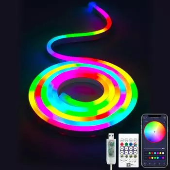 Светодиодная лента WS2812 RGBIC Neon RGB с регулируемой яркостью 5 В USB светодиодная лента для смарт-приложения Bluetooth-управления гибкая силиконовая трубка 1m