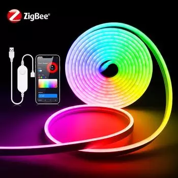 Светодиодная лента Zigbee 3.0 Neon RGB с USB-подсветкой, 5 В, с регулировкой яркости, работает с мостом Tuya Smart Gateway, SmartThings, Alexa, Google hom 1M