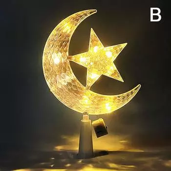 Светодиодная луна звезда рождественская елка верхушка лампа декоративная луна звезда лампа для Ид Мубарак мусульманский орнамент Рамадан украшение