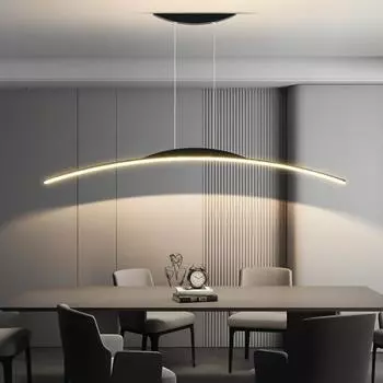 Светодиодная люстра для столовой, острова, современный скандинавский ресторан, простое длинное освещение, подвесные светильники для офиса, бара, кофе, художественные лампы Diameter-80cm чёрный