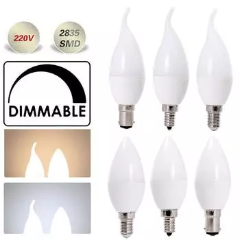 Светодиодная люстра переменного тока 220 В 240 В 5 Вт с регулируемой яркостью, лампа в форме пламени свечи E14 E12 B15, холодный, теплый белый, замена галогенной декоративной лампы Candle Shape-E12 белый
