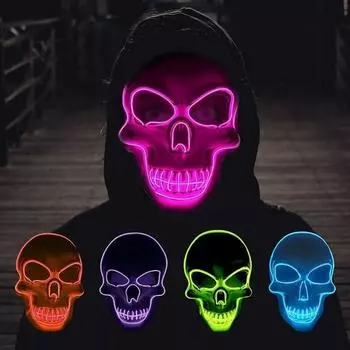 Светодиодная маска черепа на Хэллоуин, маскарадные маски, неоновая маска, светящаяся в темноте, маска ужасов, светящаяся маска для вечеринки на Хэллоуин