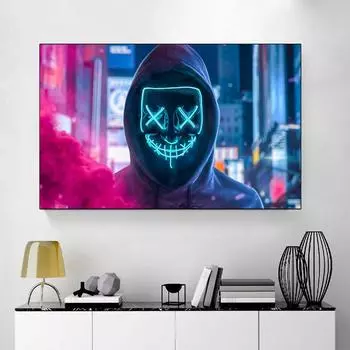 Светодиодная маска Purge, розовый дым, художественная картина на холсте, современный крутой настенный постер и принты, украшение для гостиной, спальни, дома, HD-картинки 21x30cm No Frame белый