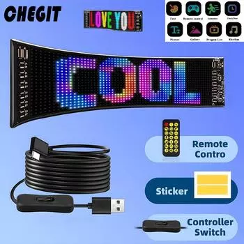 Светодиодная матрица пиксельная панель Bluetooth APP USB 5V RGB Pattern Граффити Прокрутка текста Анимация логотипа автомобиля Жест Ночной свет автомобиля 16x32 LEDs