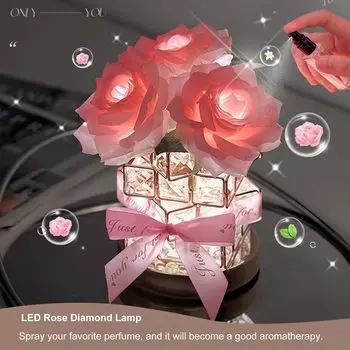 Светодиодная настольная лампа Crystal Rose, 3 цвета, регулируемая яркость, Magic Cube Rose, креативное атмосферное освещение, декор для спальни, освещение в подарок синий