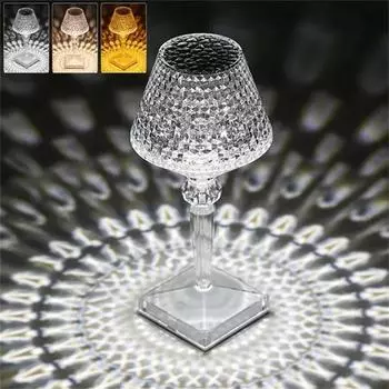 Светодиодная настольная лампа Dimond Crystal в форме бокала для вина, 3/16 цветов, питание от USB, перезаряжаемый, регулируемый ночник для стола, спальни