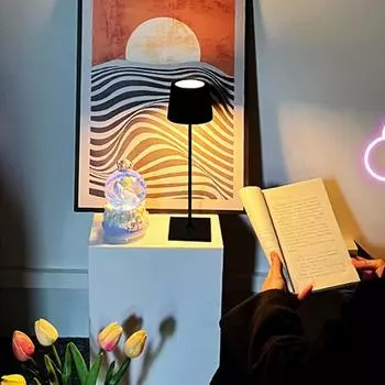 Светодиодная настольная лампа для бара, ресторана, беспроводная настольная лампа для офиса, водонепроницаемая сенсорная лампа с зарядкой через USB, ночник чёрный