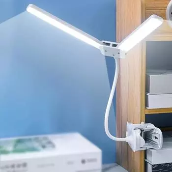 Светодиодная настольная лампа для домашнего офиса, настольная лампа для офиса с регулируемой яркостью и USB-портом для зарядки, 3 цветовых режима, зажим для книг с зажимом для глаз белый