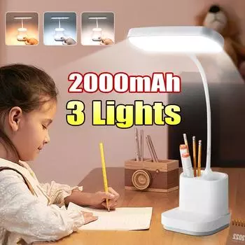 Светодиодная настольная лампа для защиты глаз для учебы, стол в общежитии, небольшая настольная лампа, прикроватная лампа для чтения в спальне, встроенная батарея B-Without pen holder