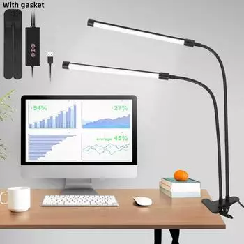 Светодиодная настольная лампа Fimilo для учебы, USB-настольная лампа, двойная головка, яркий таймер, настольная лампа с зажимом, EyeCare, 3-цветные лампы для чтения, ночник для офиса, учебы чёрный
