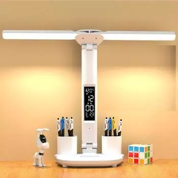 Светодиодная настольная лампа, многофункциональная настольная лампа с календарем, USB-сенсорный ночник с держателем для ручек, лампа для чтения в спальне Plug In