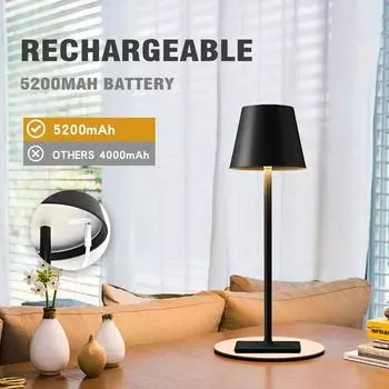 Светодиодная настольная лампа, портативная сенсорная настольная лампа, перезаряжаемая винтажная лампа для ресторана, спальни, бара, кемпинга, кофейни, ночника чёрный