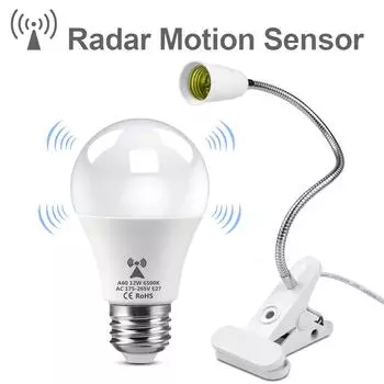 Светодиодная настольная лампа с датчиком движения Radar для домашнего освещения спальни 12 Вт с кронштейном E27, держателем лампы, вилкой, выключателем, шнуром 220 В