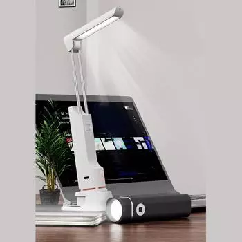 Светодиодная настольная лампа с фонариком, защитой глаз, многофункциональным светом для чтения, портативным внешним аккумулятором, белого цвета