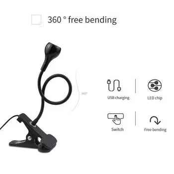 Светодиодная настольная лампа с гибкой трубкой, регулируемая, черная, с питанием от USB, для чтения и учебы (С зажимом Fishbowl Light)