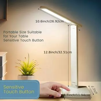Светодиодная настольная лампа с USB-портом для зарядки, регулируемой яркостью, для домашнего офиса, сенсорное управление, настольная лампа для чтения белый