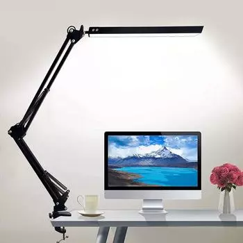 Светодиодная настольная лампа с зажимом, 3-цветная архитектурная лампа с поворотным кронштейном для офисного стола