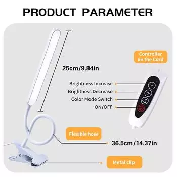 Светодиодная настольная лампа с зажимом, ухаживающая за глазами, USB-лампы для домашнего офиса, длинные гибкие настольные лампы с гусиной шеей, лампа для чтения в общежитии белый