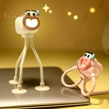 Светодиодная настольная лампа, сменная форма, забавный ночник с присоской, гибкая, самодельная форма, мультяшная прикроватная лампа, украшение для спальни A