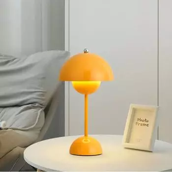 Светодиодная настольная лампа, современная грибовидная цветочная лампа, настольная лампа, перезаряжаемая для спальни, столовой, сенсорный ночной светильник, украшение оранжевый