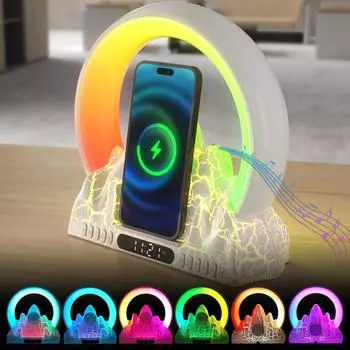 Светодиодная настольная лампа Sunrise с красочным окружающим освещением и встроенным динамиком BT с будильником и беспроводным будильником белый
