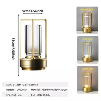 Светодиодная настольная лампа в стиле ретро, металлическая настольная лампа с сенсорным управлением, перезаряжаемая, для создания атмосферы, для ресторана, спальни, домашнего декора