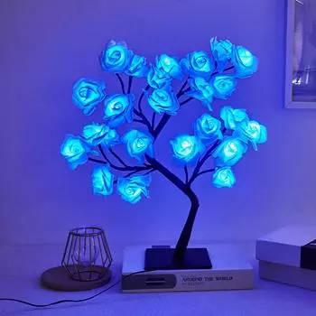 Светодиодная настольная лампа в виде розового дерева с питанием от USB, искусственный цветок, ночник для спальни, гостиной, вечеринки, свадьбы, Дня святого Валентина розовый