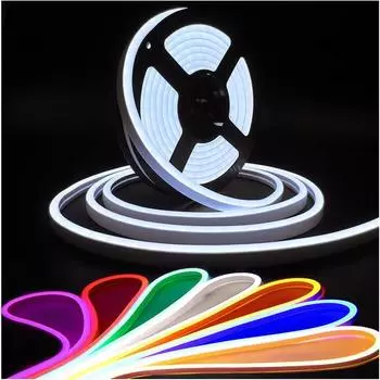 Светодиодная неоновая лента 12 В силиконовая для помещений и улицы 16,4 фута/5 м 600 светодиодов водонепроницаемая гибкая для бара, дома, телевизора, кухни, спальни, свадьбы 5m (only led strip) жёлтый