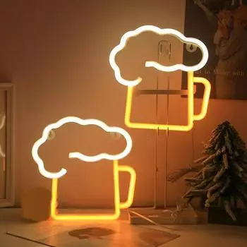 Светодиодная неоновая вывеска с питанием от USB/батарейки, неослепляющий неоновый свет в форме пива, настенное художественное украшение