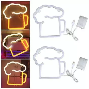 Светодиодная неоновая вывеска с питанием от USB/батарейки, неослепляющий неоновый свет в форме пива, настенное художественное украшение для праздничной вечеринки