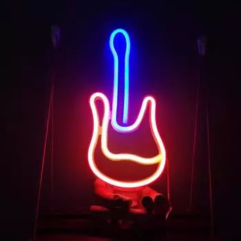 Светодиодная неоновая вывеска с питанием от USB/батарейки, ультра-яркая неоновая лампа в форме гитары, настенное художественное украшение для праздничной вечеринки, бара