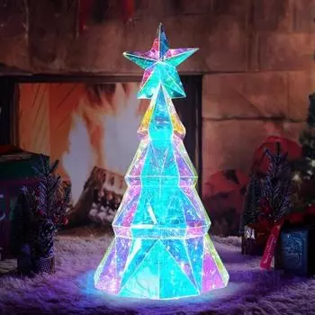 Светодиодная новогодняя елочная игрушка, светящаяся многогранная фигурка со звездой наверху 38cm Colorful Light