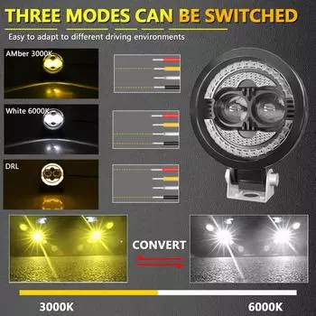 Светодиодная панель, 2 шт., 120 Вт, 18000 лм, супер яркие точечные фары дальнего света, водонепроницаемые противотуманные фары, круглые светодиоды Round Amber DRL Light чёрный