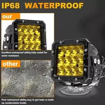 Светодиодная панель, 5 дюймов, 100 Вт, 4300 К, желтый свет, рабочий свет, 12000 лм, водонепроницаемая противотуманная фара для бездорожья чёрный