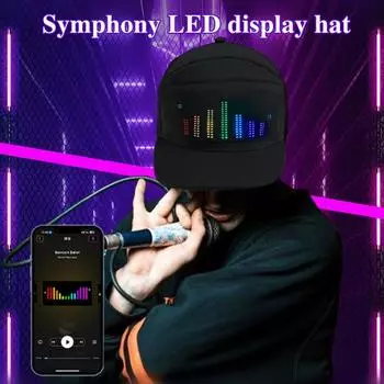 Светодиодная пиксельная крышка для экрана RGB Цветная светодиодная крышка для экрана Подключение к приложению Съемный экран USB-зарядка Дисплей Сообщение Кепка Регулируемая пряжка Кепка для вечеринки чёрный