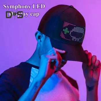 Светодиодная пиксельная крышка для экрана RGB Цветная светодиодная крышка для экрана Подключение к приложению Съемный экран USB-зарядка Дисплей Сообщение Кепка Регулируемая пряжка Кепка для вечеринки чёрный