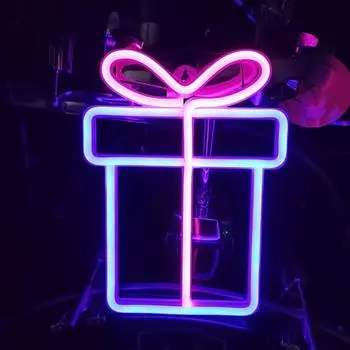 Светодиодная подарочная коробка Неоновые огни Яркие цвета Простота в использовании Создайте атмосферу Рождественское украшение Красочные огни синий