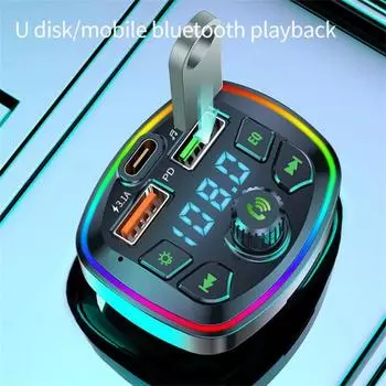 Светодиодная подсветка, Bluetooth-совместимый FM-передатчик, автомобильный Mp3-плеер Tf/u, автомобильный комплект, двойной USB Q7 black#