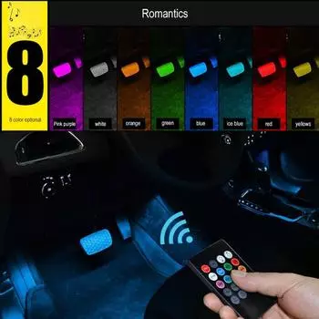 Светодиодная подсветка для ног в салоне автомобиля RGB с беспроводным пультом дистанционного управления через USB, управление музыкой, несколько режимов, декоративная лампа для создания атмосферы