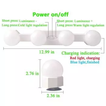 Светодиодная подсветка для зеркала для макияжа на присоске, беспроводная переносная лампа для ванной комнаты, заряжаемая через USB, беспроводная, регулируемая по яркости, ночник для спальни
