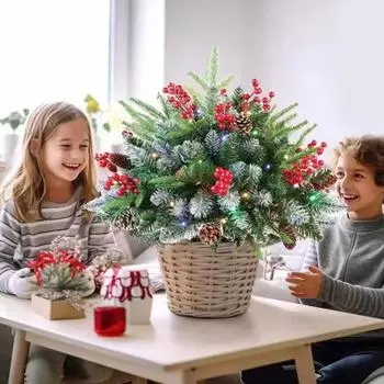 Светодиодная подсветка, искусственный рождественский наполнитель для вазонов, праздничный наполнитель для вазонов с ягодами из хвои, сосновыми шишками, искусственная зелень, кусты для кашпо на открытом воздухе 1pc