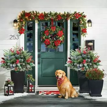 Светодиодная подсветка, искусственный рождественский наполнитель для вазонов, праздничный наполнитель для вазонов с ягодами из хвои, сосновыми шишками, искусственная зелень, кусты для кашпо на открытом воздухе 1pc