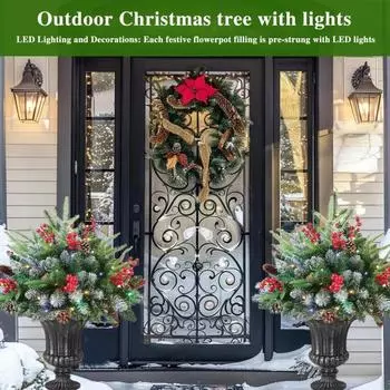 Светодиодная подсветка, искусственный рождественский наполнитель для вазонов, праздничный наполнитель для урны с ягодами из сосновых иголок