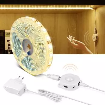 Светодиодная подсветка под шкафом. Светодиодная лента 5050. Светодиодная лампа с беспроводным ИК-датчиком движения. 12 В постоянного тока. Кухонная лестница, шкаф. Боковая подсветка кровати с вилкой европейского стандарта. 1M-EU