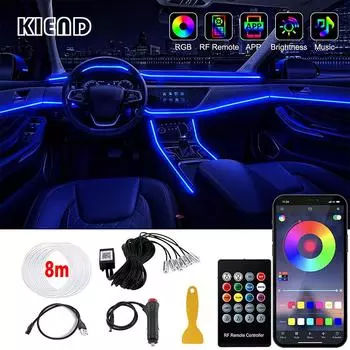 Светодиодная подсветка салона автомобиля, RGB оптоволоконная атмосфера, комплект неонового освещения с дистанционным управлением через приложение, автодекоративное 4 in 1 6M USB