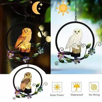 Светодиодная подвесная лампа на солнечной энергии в виде совы, ночник, лампа для газона, декор для сада и двора белый