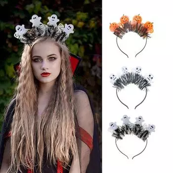 Светодиодная повязка на голову в виде тыквы с черепом на Хэллоуин, мигающая, забавная, обруч для волос с ужасным призраком pumpkin